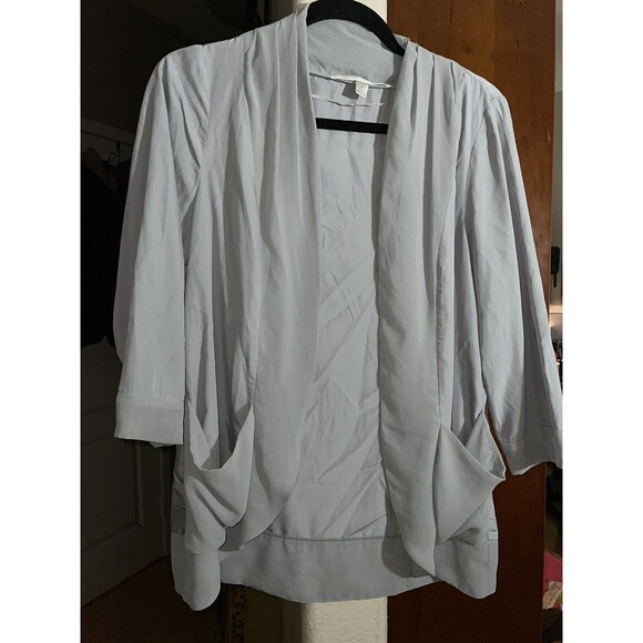 Lauren Conrad Cardigan Long Sleeve Women's large Gray Open Chiffon Sheer Trim - Picture 2 of 11